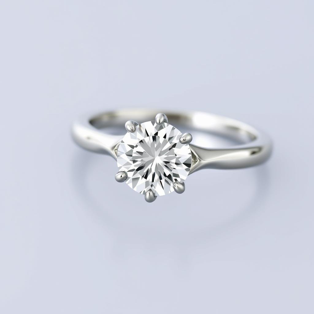 White gold solitaire engagement ring with a round diamond