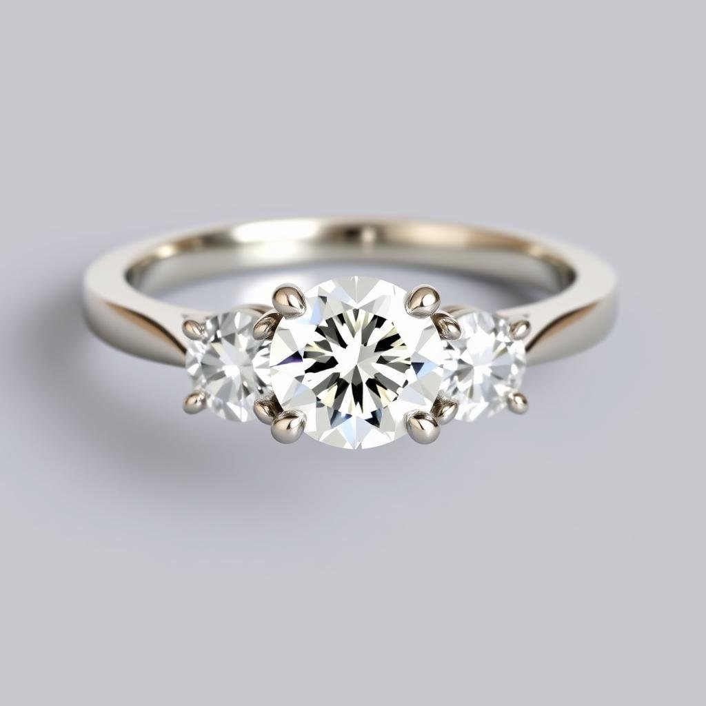 White gold three-stone engagement ring with diamonds