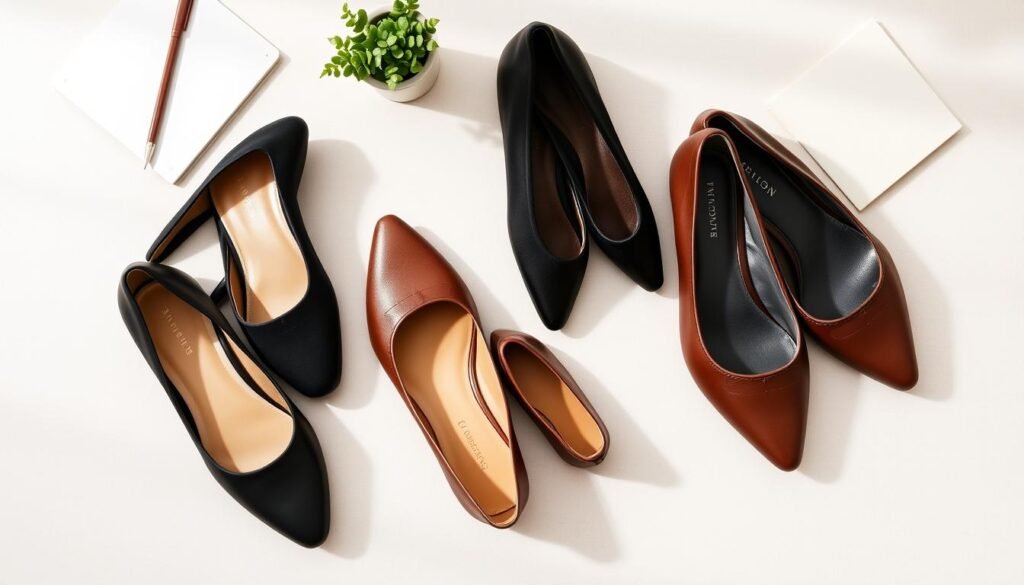 A collection of comfortable flats in various styles including ballet flats, loafers, and d'Orsay flats