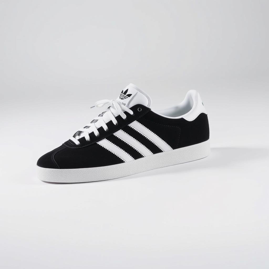 Adidas Gazelle sneakers in black suede with white stripes for women's outfit styling