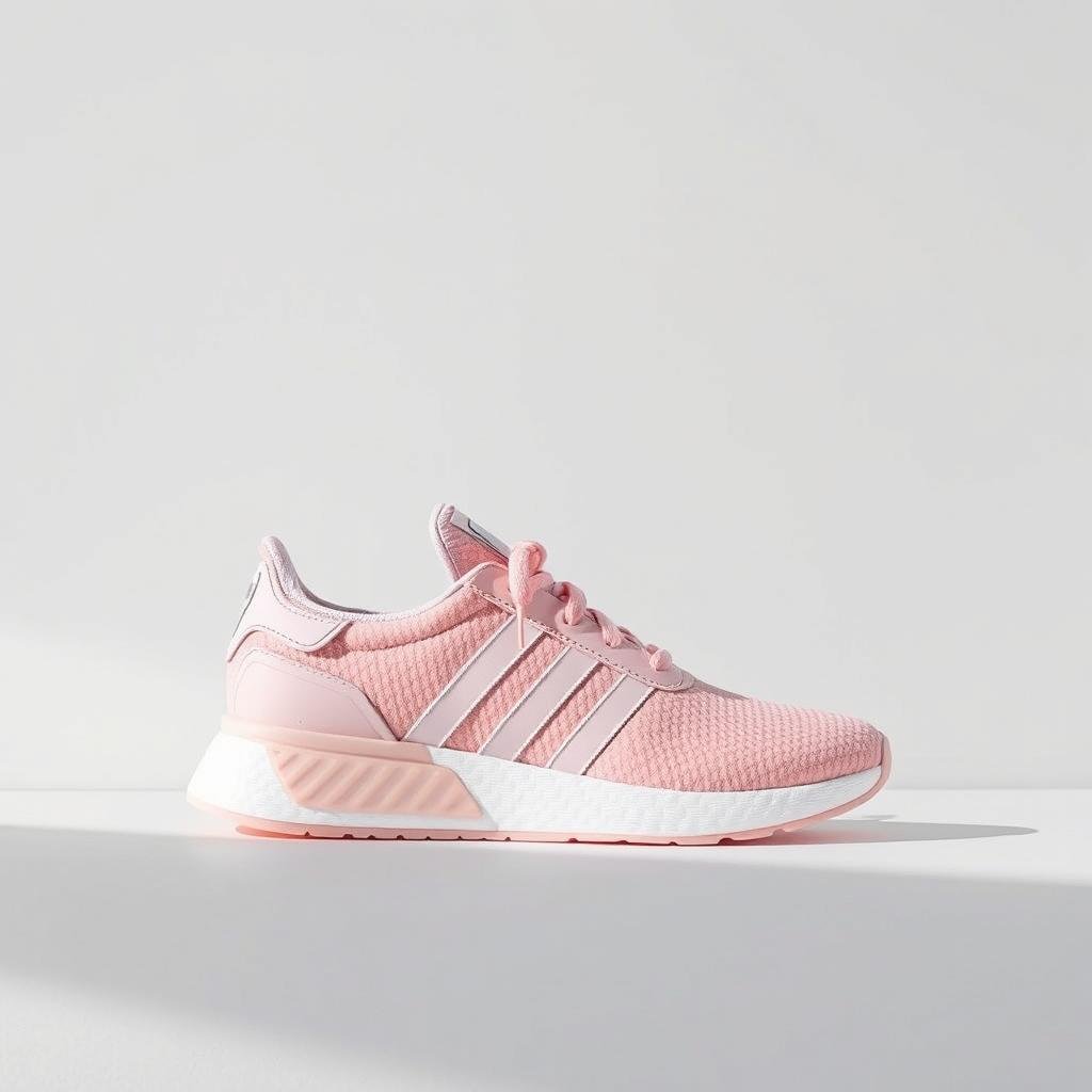 Adidas shoes in pastel pink shade with light, airy aesthetic