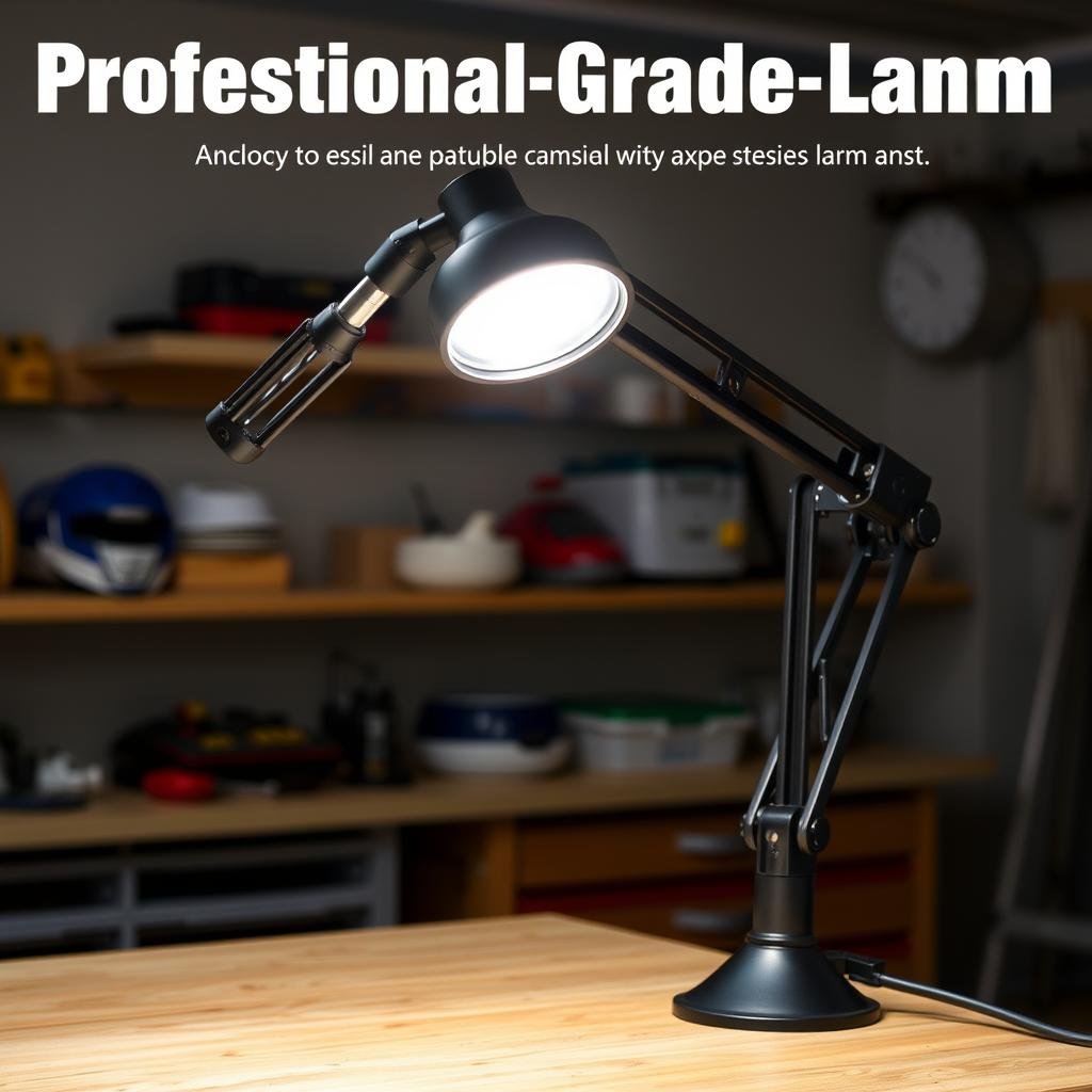Adjustable articulating arm lamp with bright LED for detailed garage work