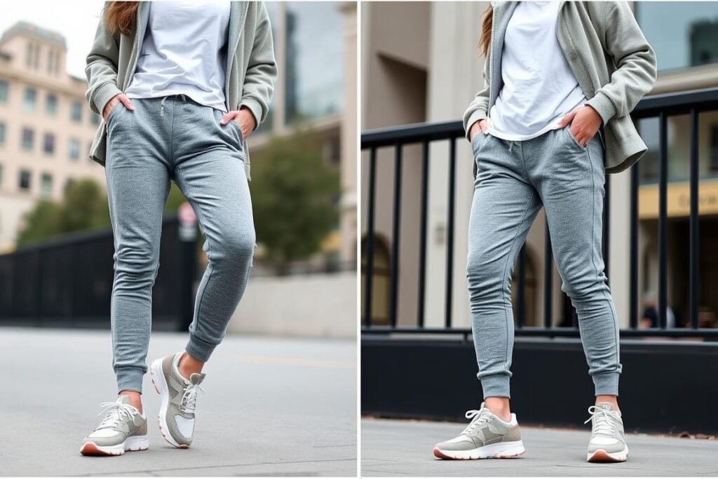 Athleisure outfit with joggers and tennis shoes