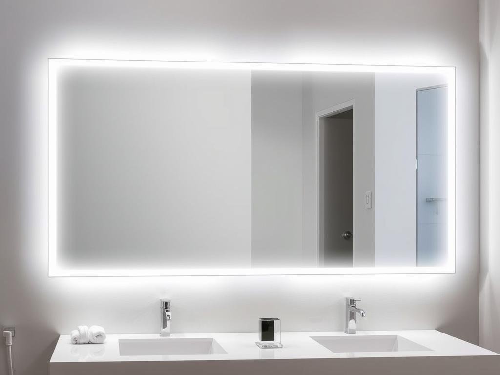Backlit LED bathroom mirror creating ambient glow