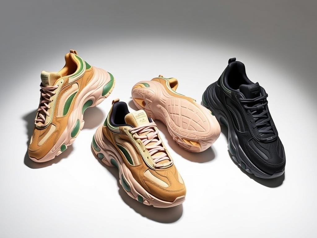 Balenciaga Triple S sneakers in multiple colorways showing the distinctive chunky silhouette