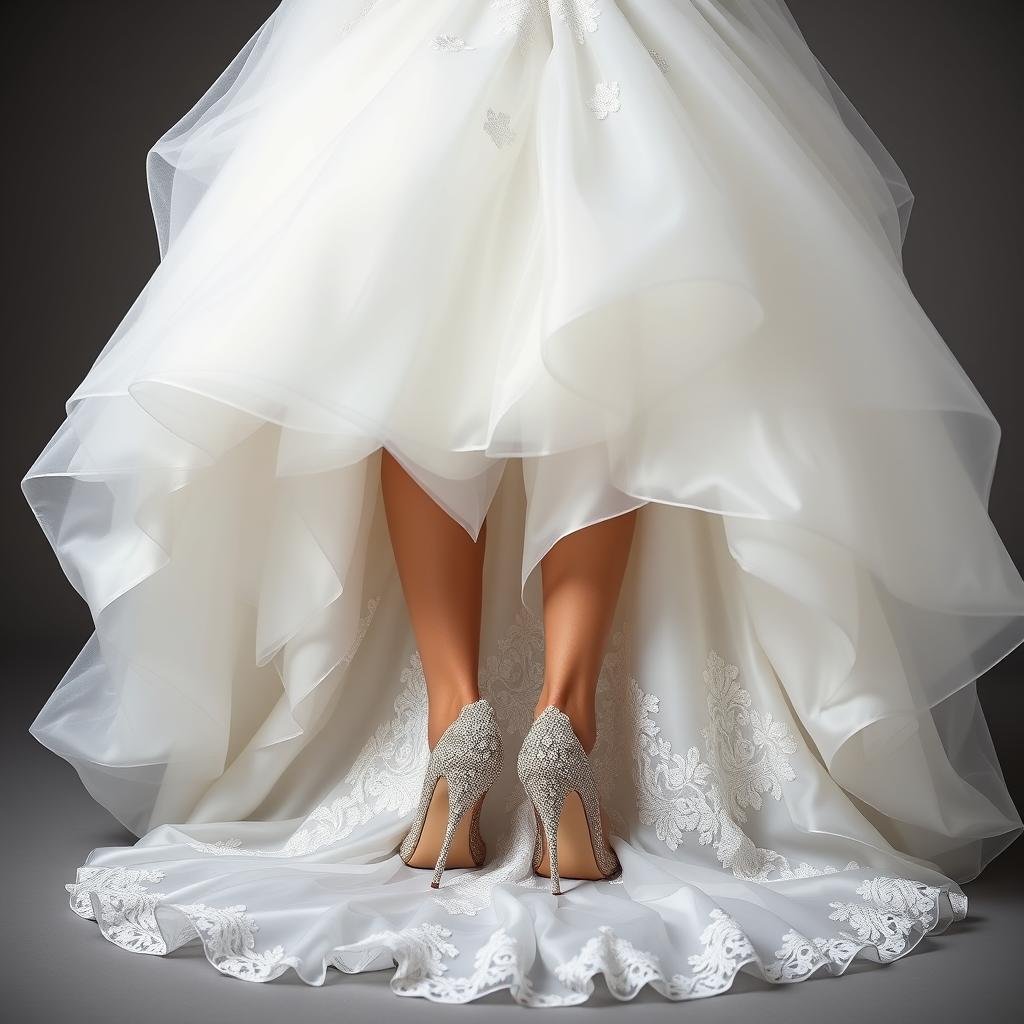 Ball gown wedding dress with matching bridal shoes