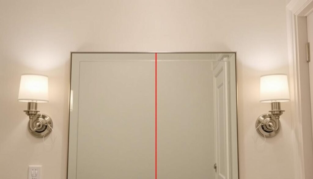 Bathroom showing perfect scale between mirror and lighting fixtures