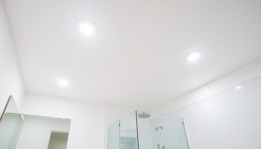 Bathroom with strategically placed recessed lighting