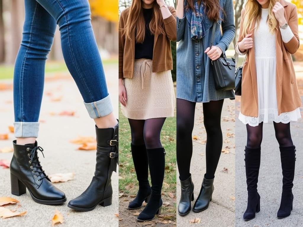 Black and white boots styled with fall and winter outfits