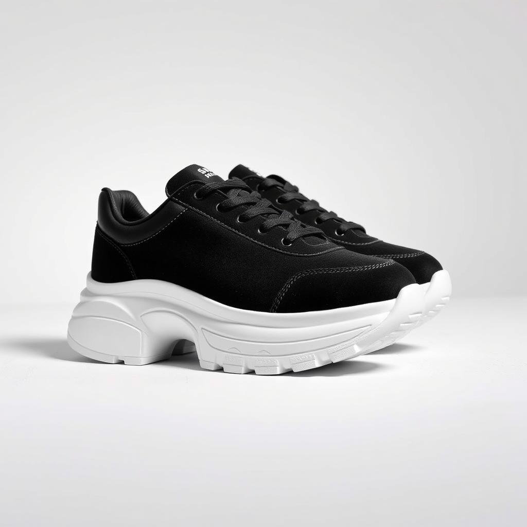 Black platform tennis shoes with white soles