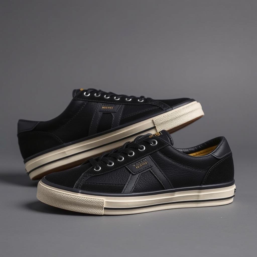 Black retro-inspired tennis shoes with vintage details