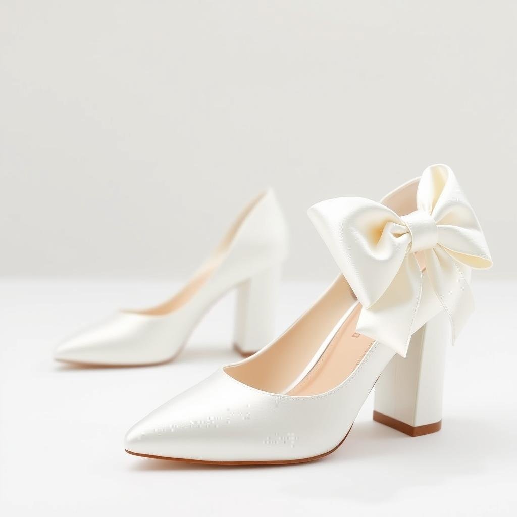 Block heel satin bridal shoes with bow detail