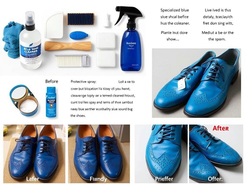 Blue shoe care essentials and cleaning demonstration