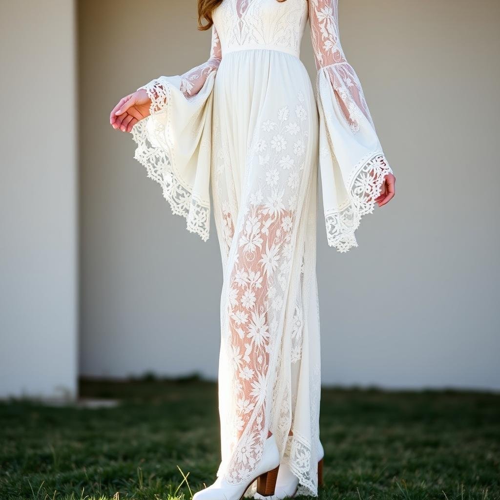 Bohemian wedding dress with ankle boots