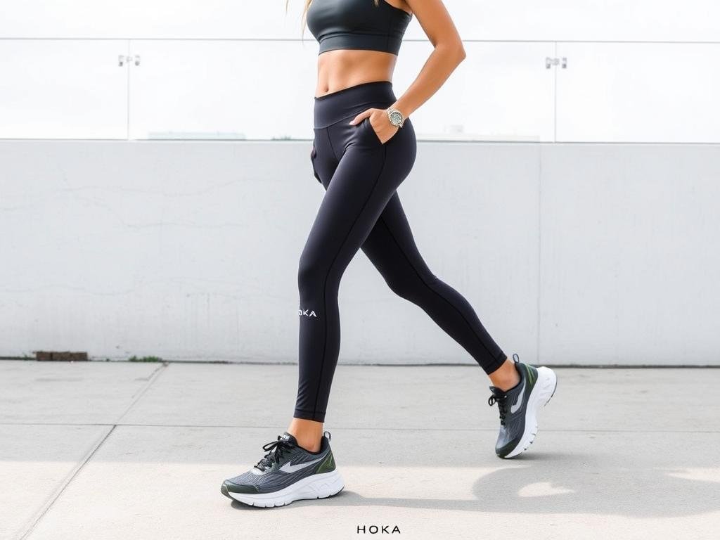 Celebrity-inspired athleisure outfit with Hoka shoes and matching set