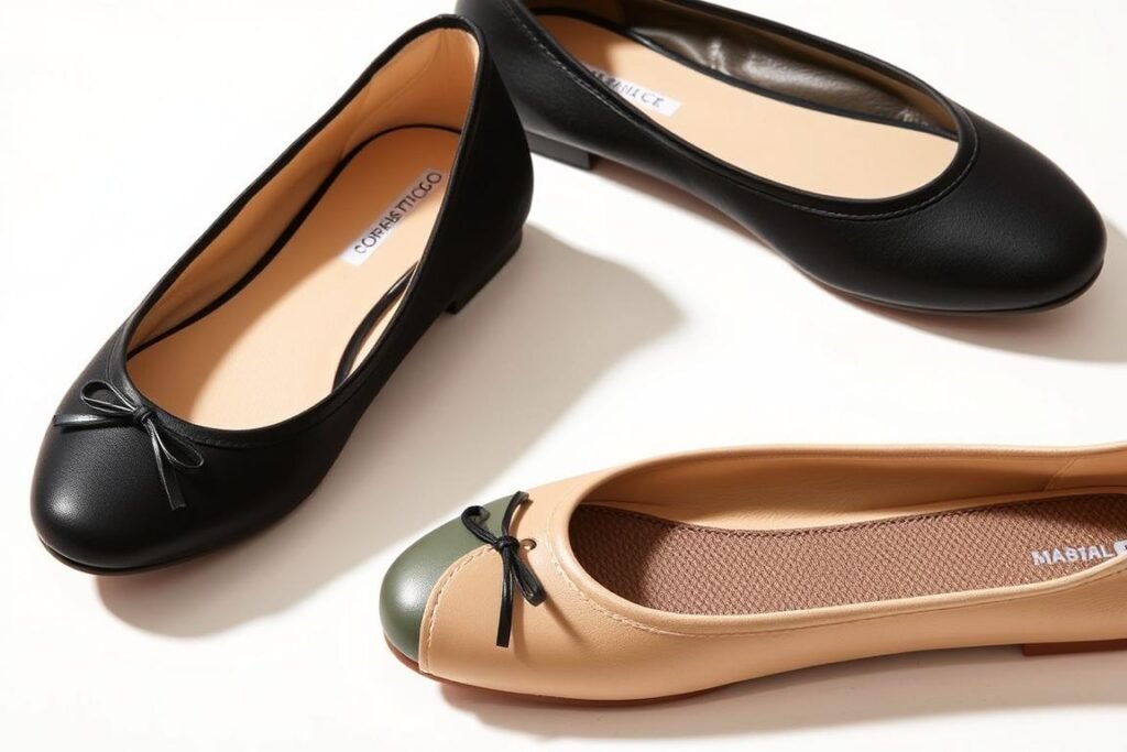 Classic ballet flats in black and nude colors with cushioned insoles