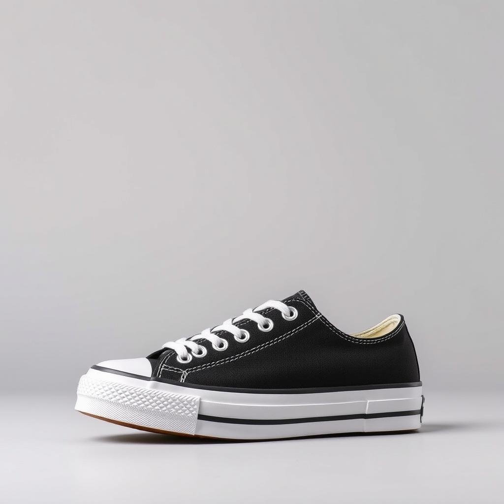 Classic black canvas tennis shoes with white soles