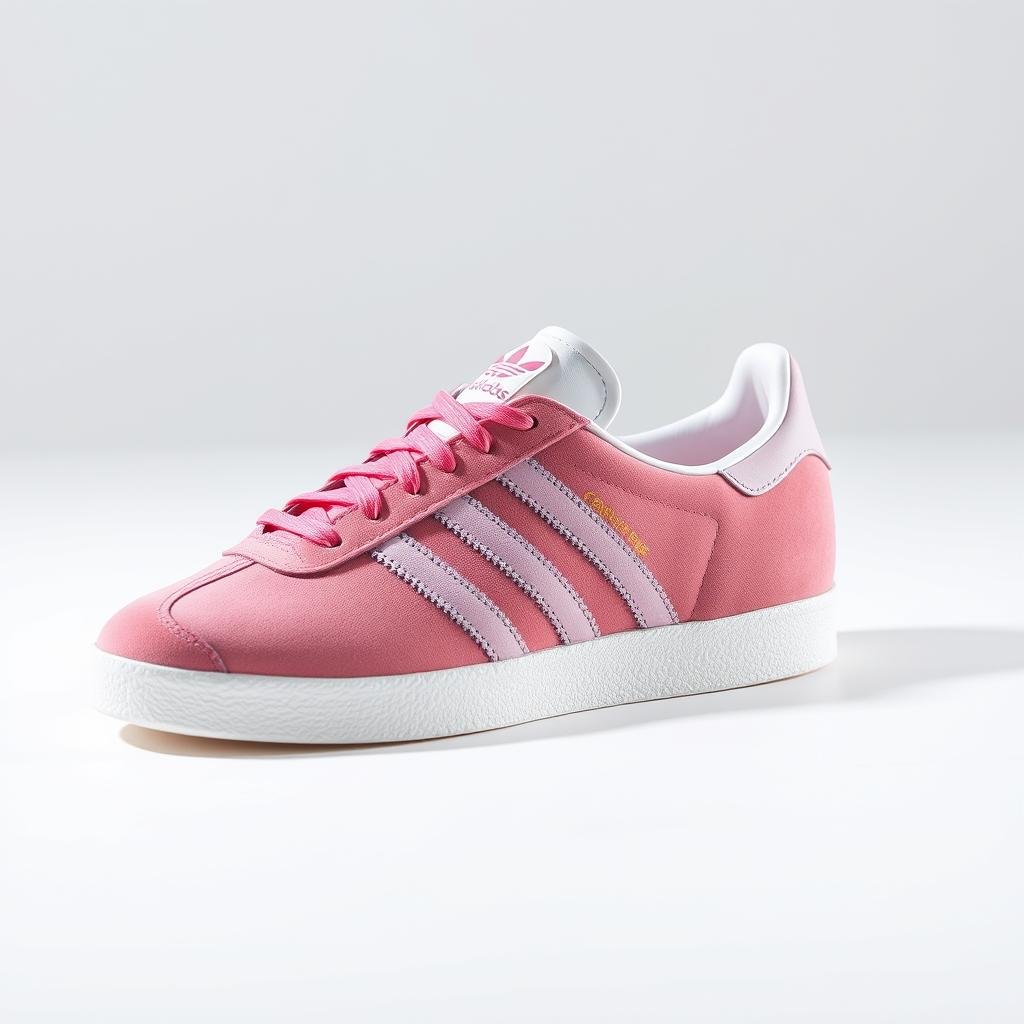 Classic pink adidas Gazelle shoes with the iconic three stripes and suede upper