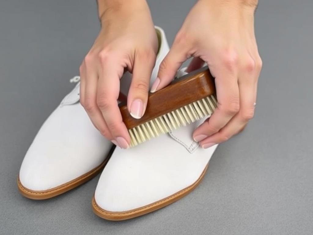 Cleaning white suede shoes with a special suede brush