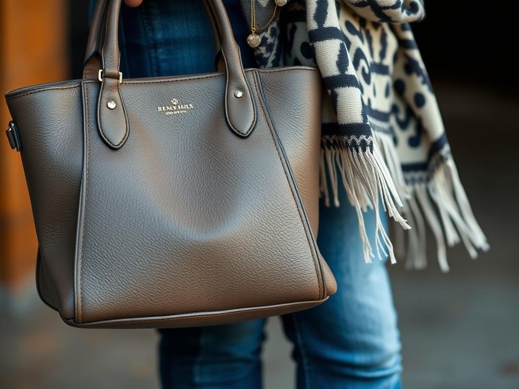 Close-up of accessories paired with mary jane shoes and jeans