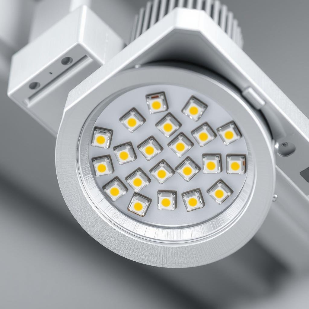 Close-up of an LED shop light fixture showing its components