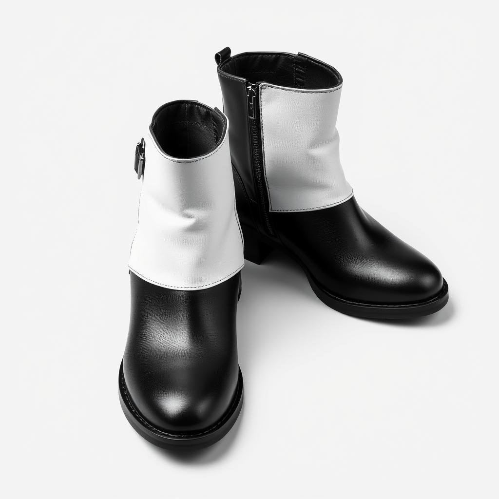 Close-up of black and white ankle boots