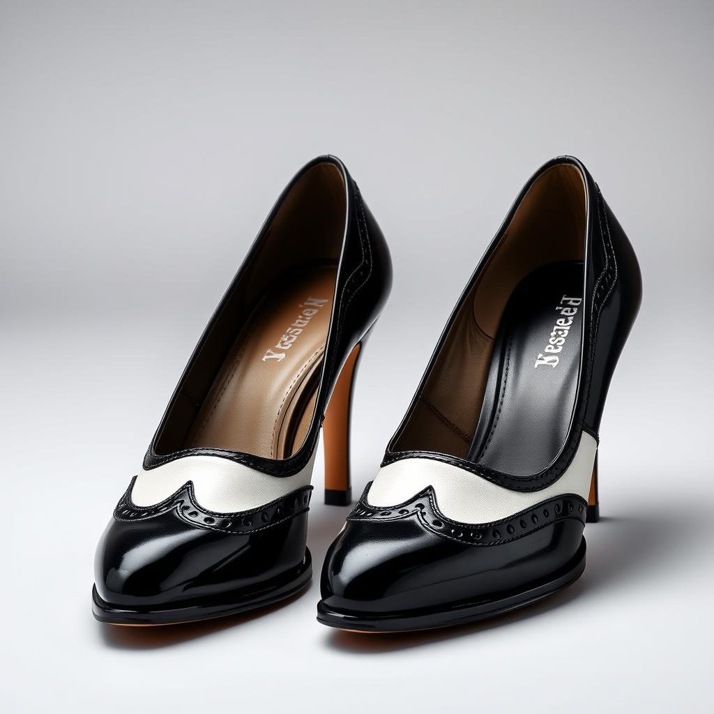 Close-up of black and white spectator pumps