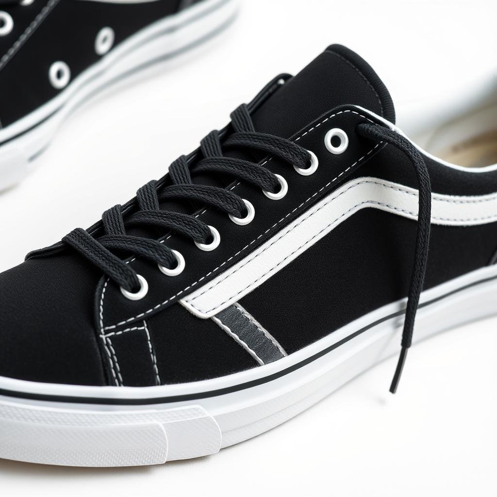 Close-up of classic black and white sneakers