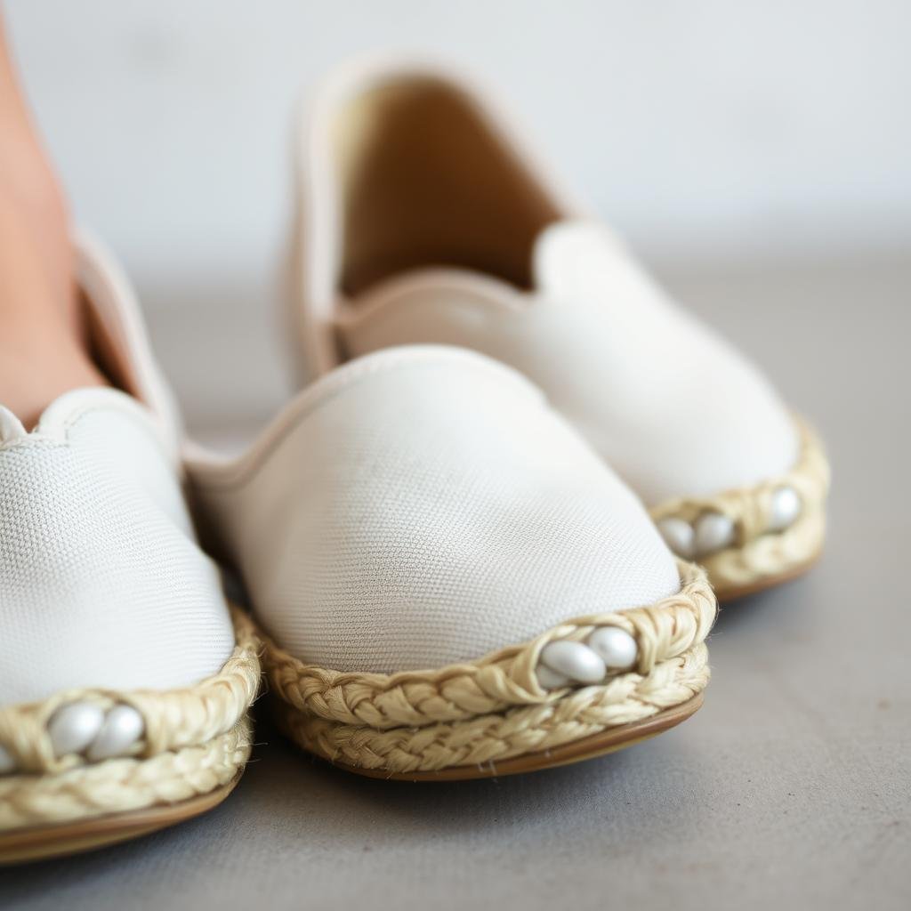 Close-up of flat espadrilles showing jute sole detail