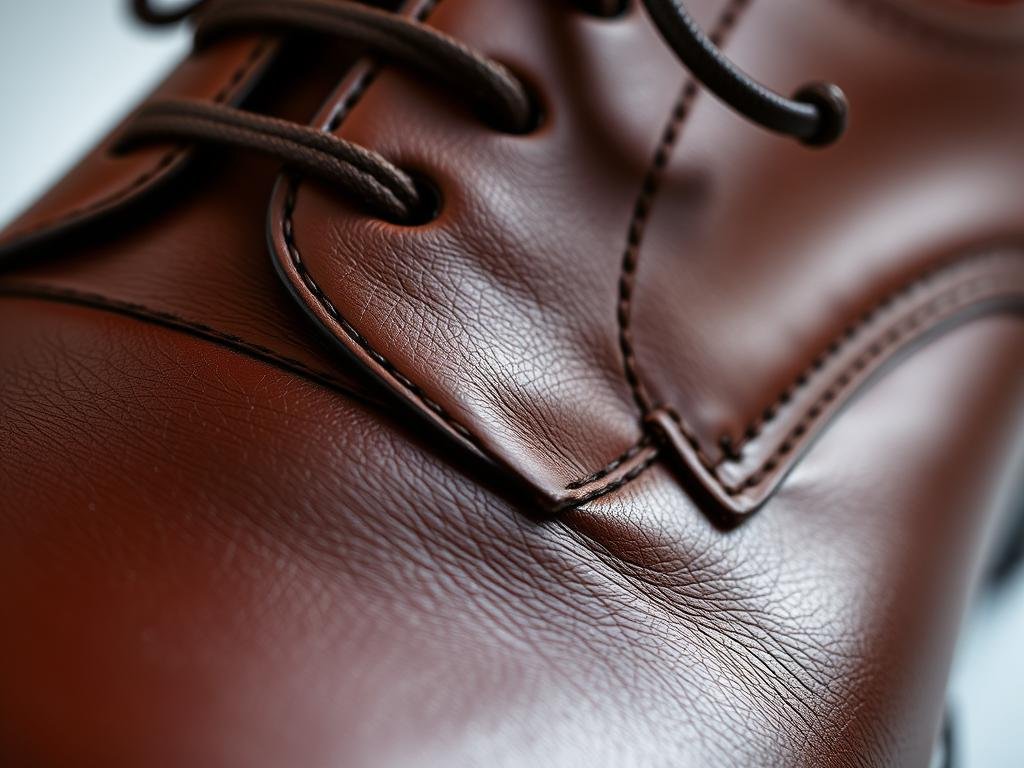 Close-up of handcrafted designer leather shoes showing quality craftsmanship and details