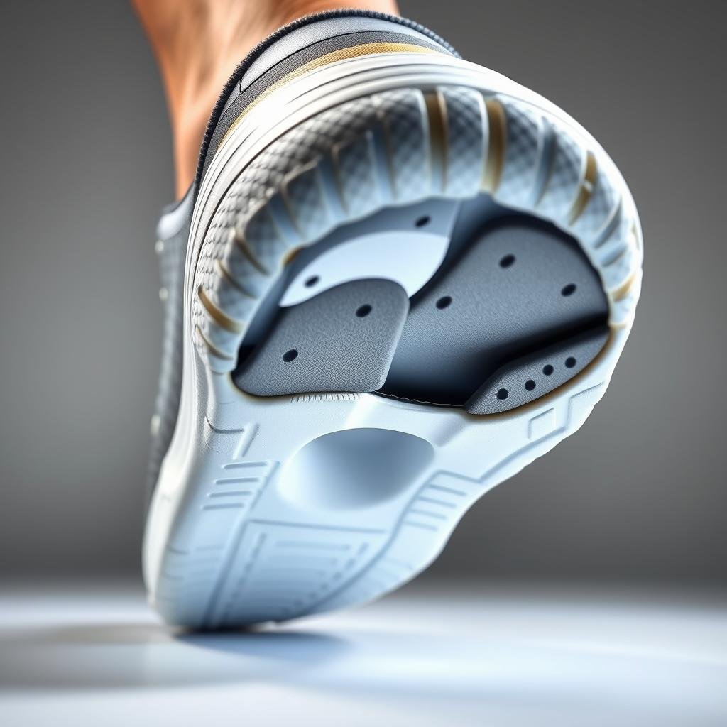 Close-up of tennis shoe cushioning and arch support