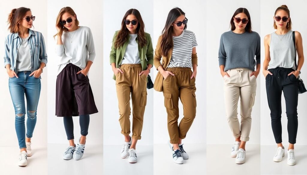 Collage of different ASICS shoes outfit styles for Pinterest inspiration