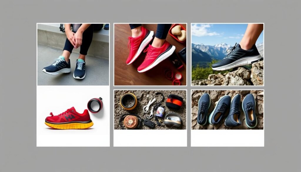 Collection of Pinterest-ready images featuring Hoka shoes in various lifestyle and athletic contexts