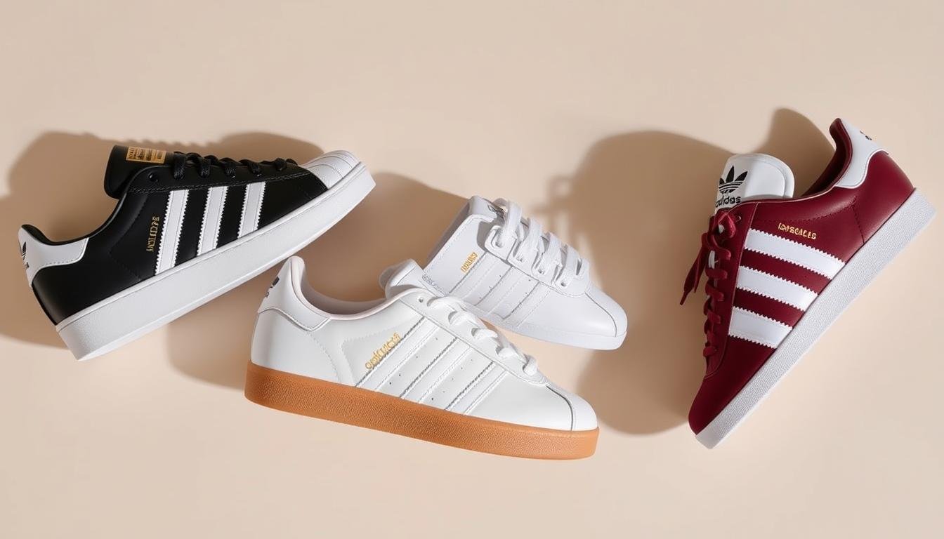 Collection of iconic adidas shoes for women including Samba, Superstar, and Gazelle models