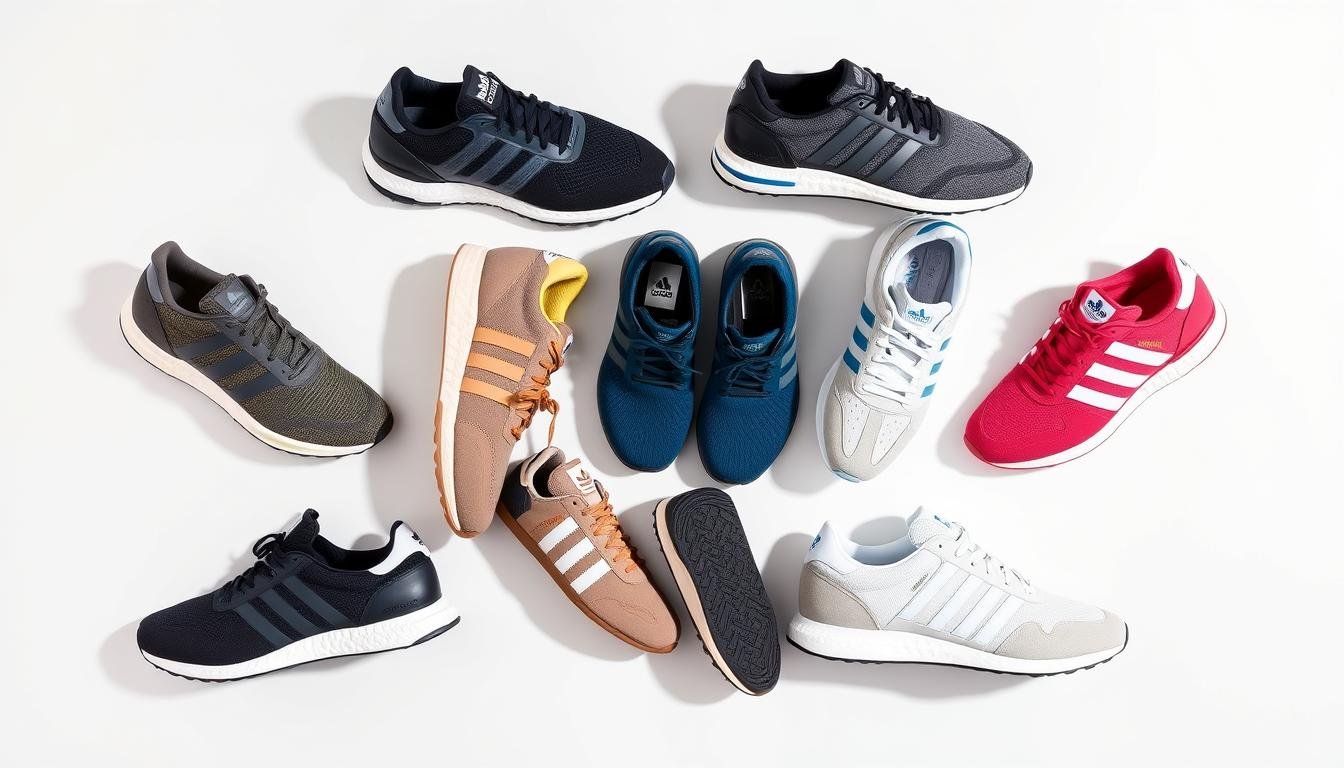 Collection of popular adidas shoes mens styles including Ultraboost, Samba, and Originals displayed on a clean background