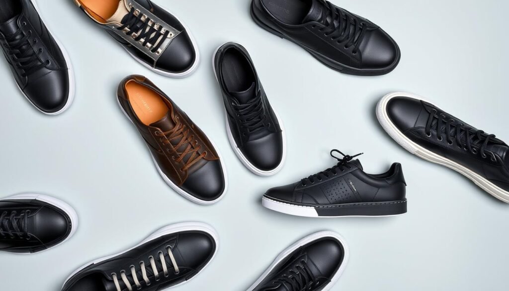 Collection of trending black tennis shoe styles for the current season