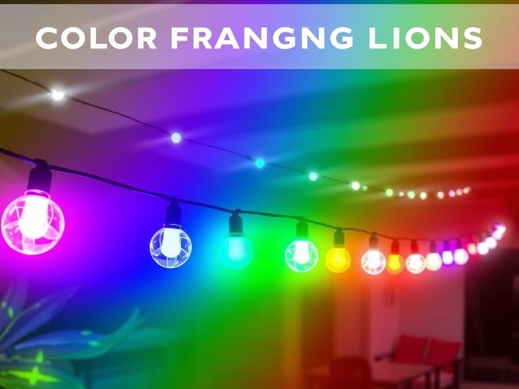 Color-changing LED patio string lights displaying multiple colors