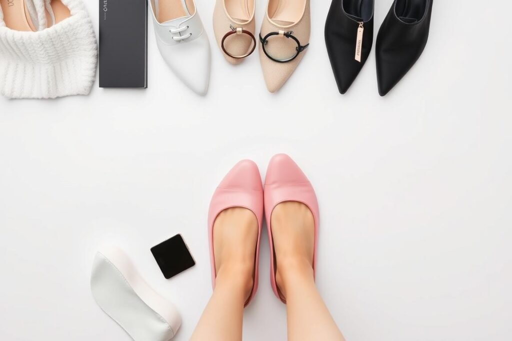 Color palette showing pink shoes paired with neutral colors like white, black, and beige