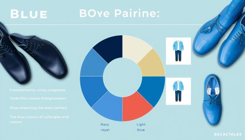 Color wheel showing ideal color combinations with different shades of blue shoes