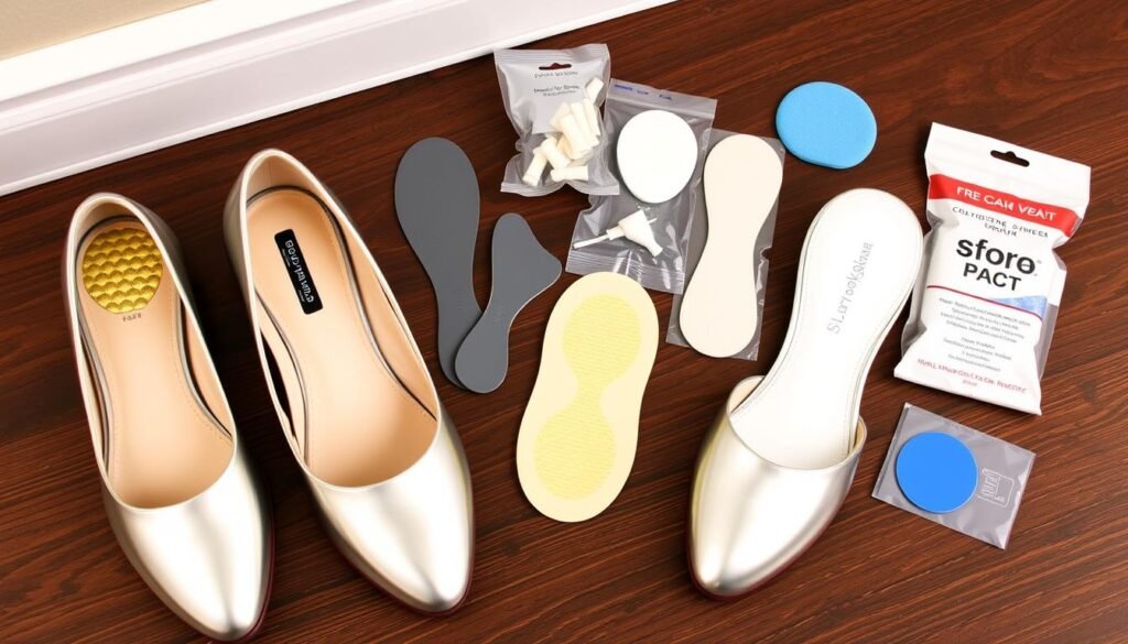 Comfortable prom shoes with cushioned insoles and gel inserts nearby