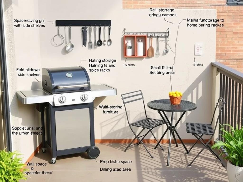 Compact outdoor grill area designed for a small balcony or patio