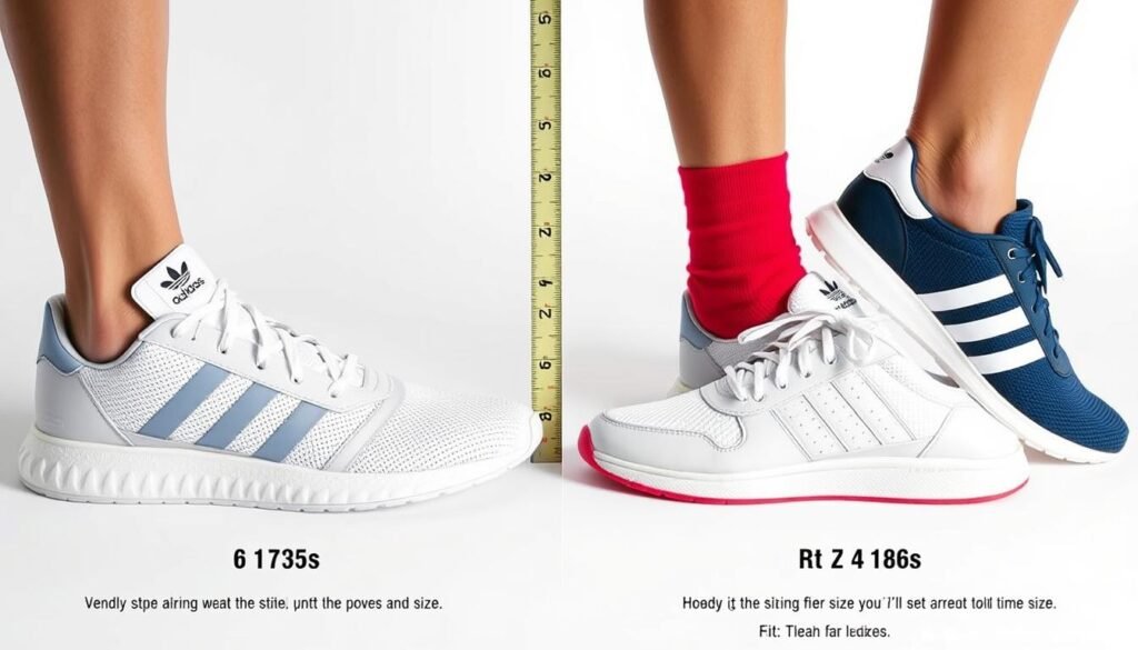 Comparison of different Adidas shoe models showing size and fit differences