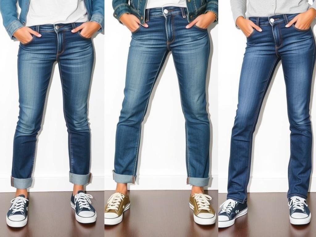 Comparison of different jean lengths with sneakers showing optimal styling