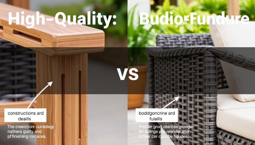 Comparison of high-quality vs. budget outdoor patio furniture showing differences in construction and materials