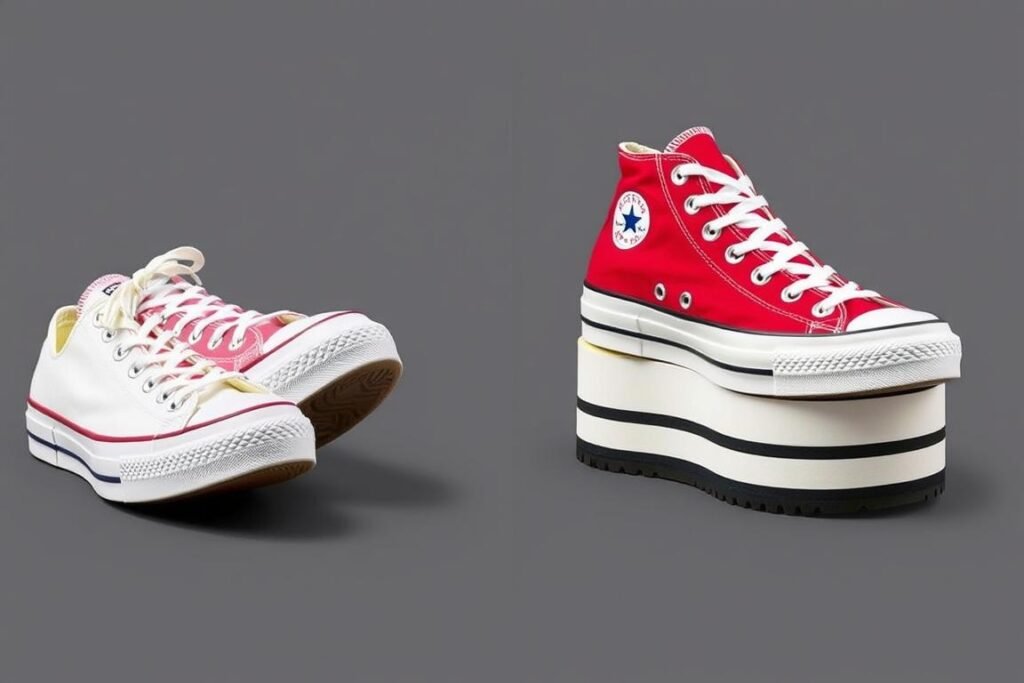 Converse platform sneakers showing the elevated sole height compared to regular Converse
