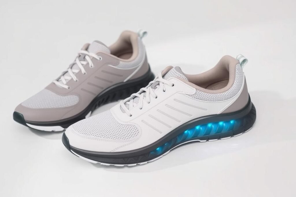 Cushioned walking sneakers showing their supportive midsole technology