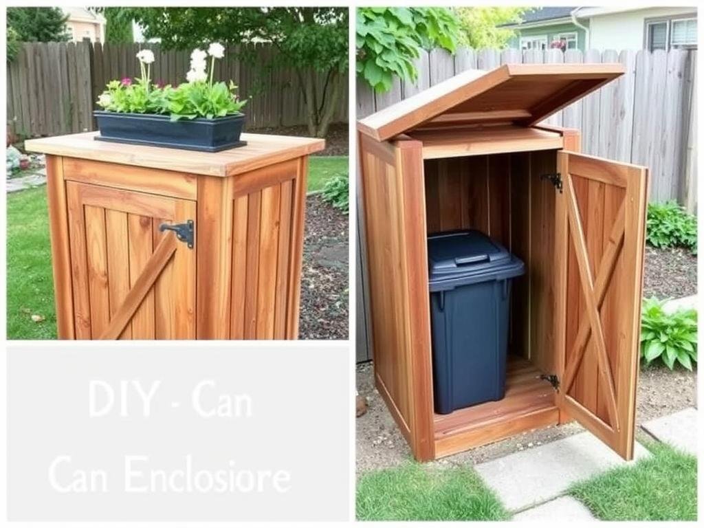 DIY wooden garbage can storage outdoor project with decorative elements DIY wooden garbage can storage outdoor project with decorative elements