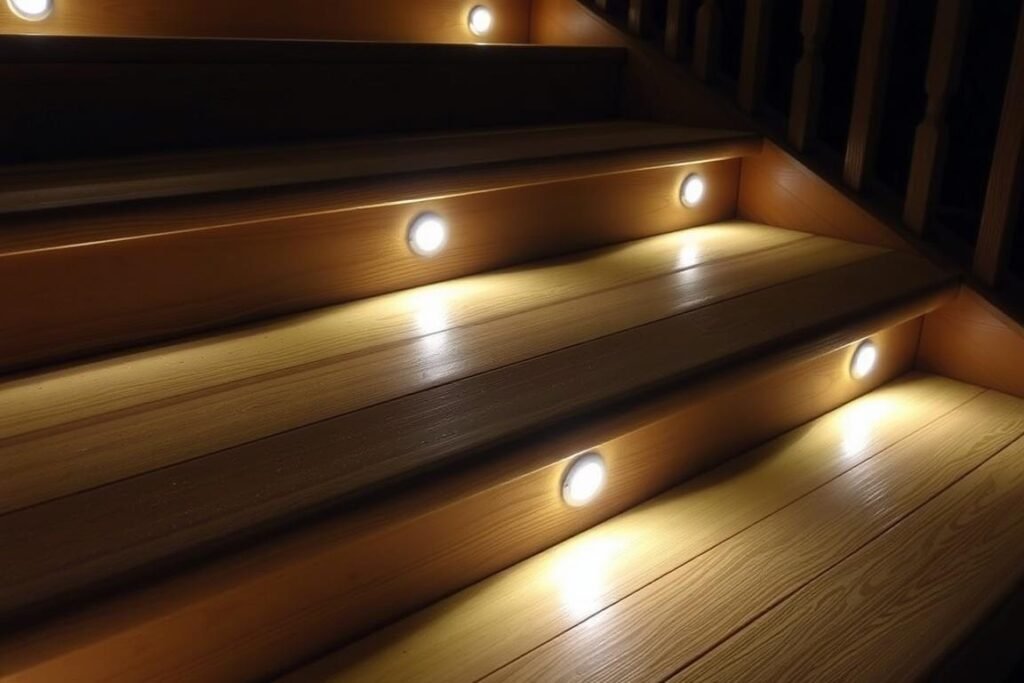 Deck stair lighting illuminating steps for safety and style Deck stair lighting illuminating steps for safety and style