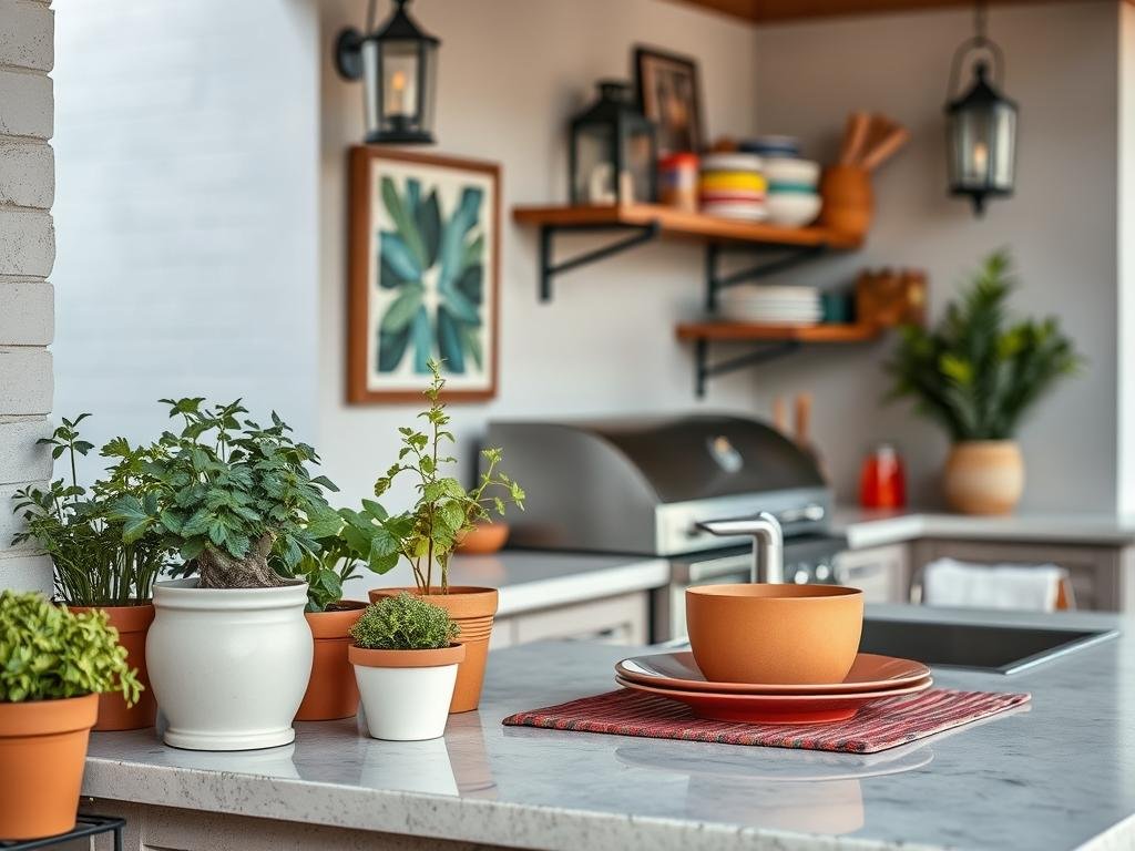 Decorative accessories for outdoor kitchen styling