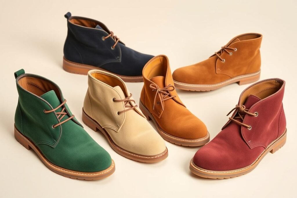 Desert boots showing their suede construction and crepe rubber soles